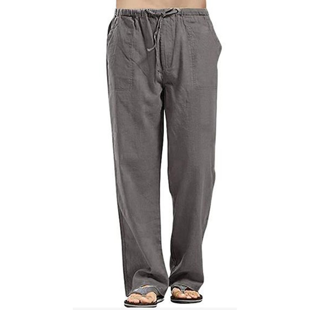 Pantalon décontracté en lin ample de couleur unie pour hommes