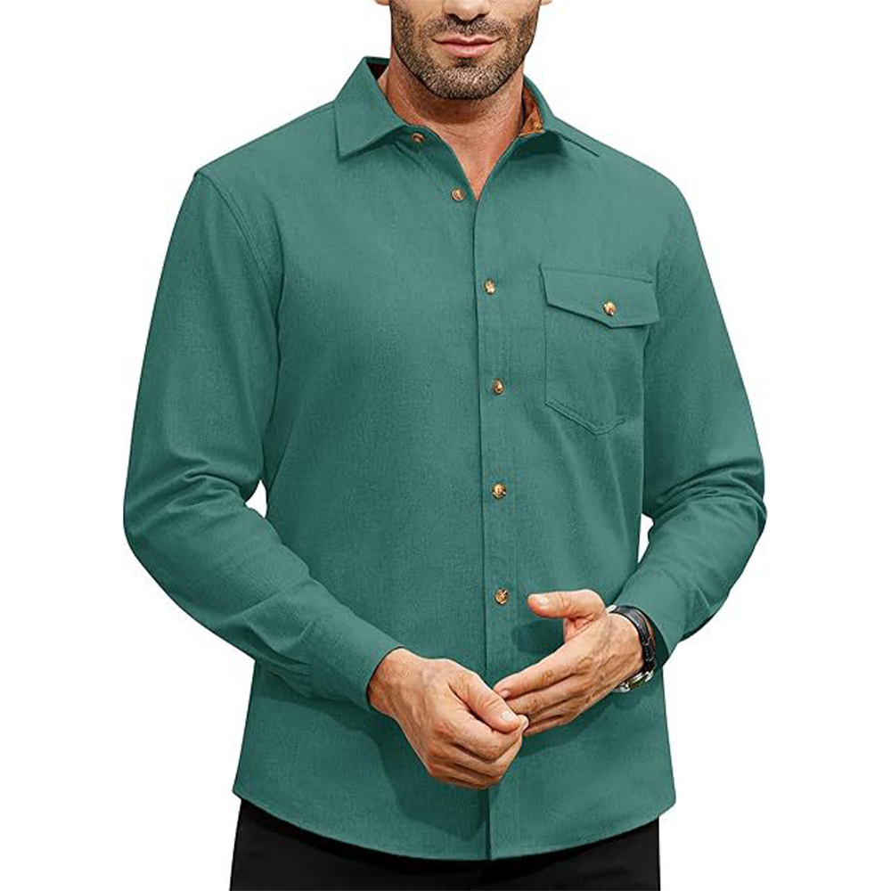 Chemise décontractée à manches longues avec poche pour homme