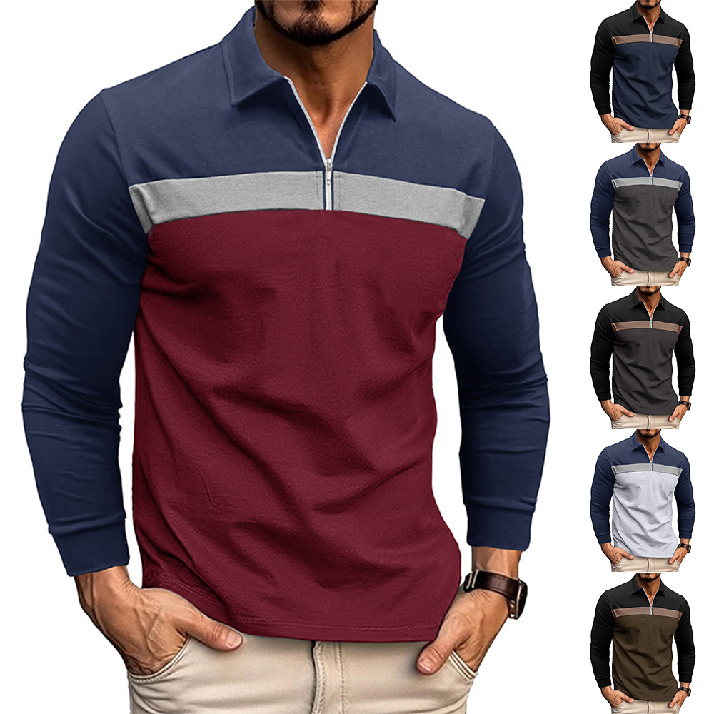 T-shirt décontracté à manches longues avec fermeture éclair pour homme