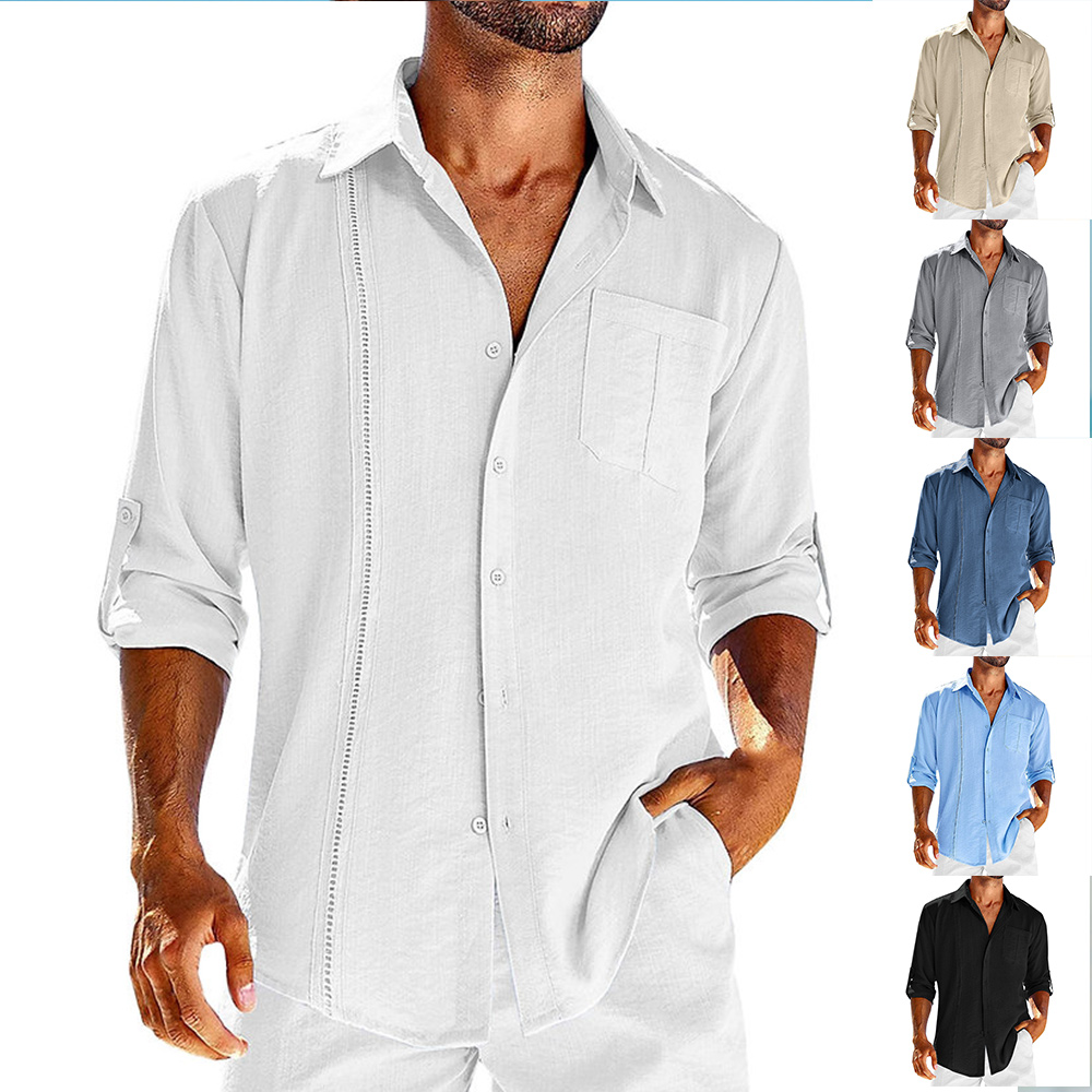 Chemise à manches longues décontractée à revers pour hommes