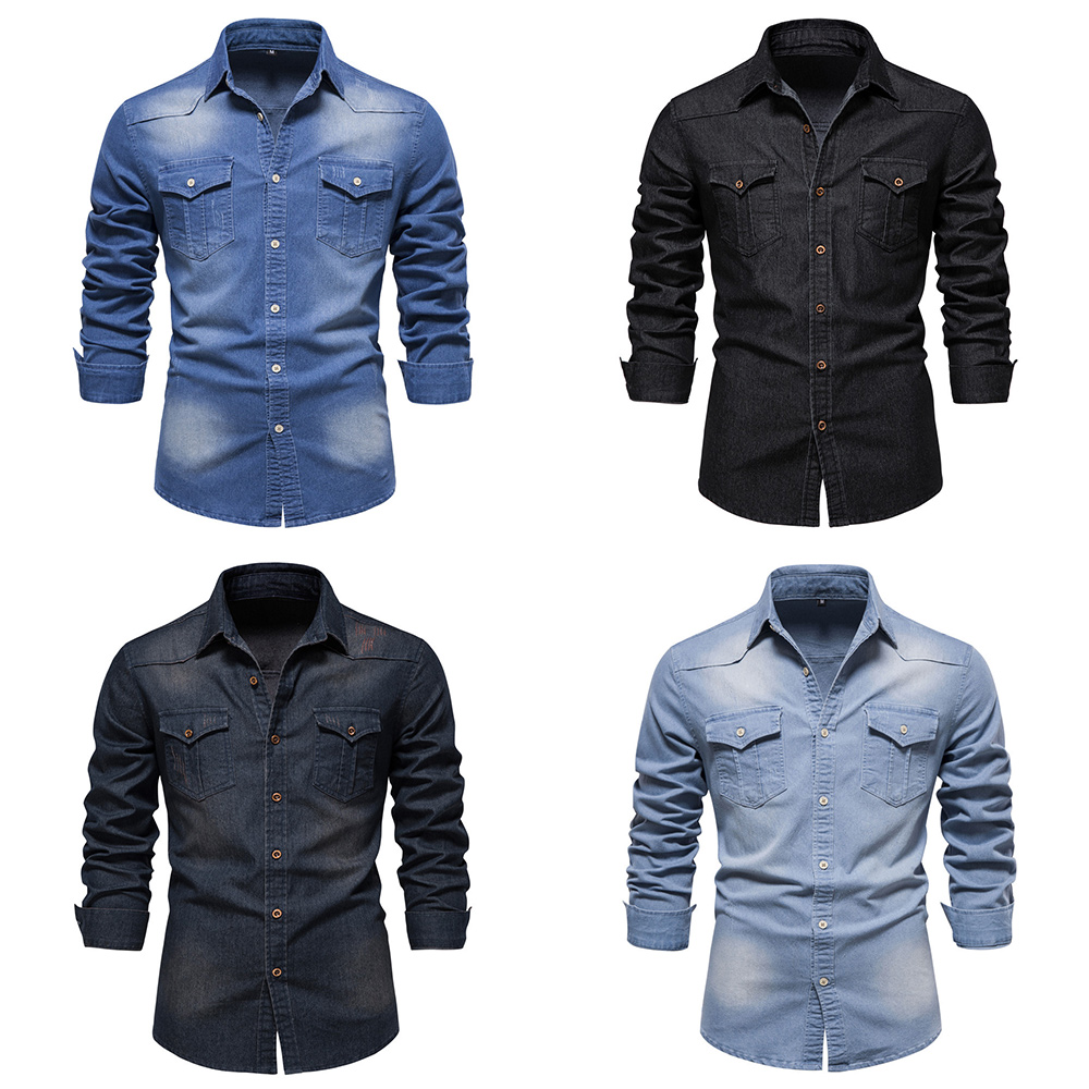 Klassisches lässiges Langarm-Jeanshemd für Herren