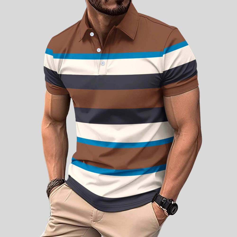 Lässiges Poloshirt mit kurzen Ärmeln und Farbblock-Streifen am Revers für Herren