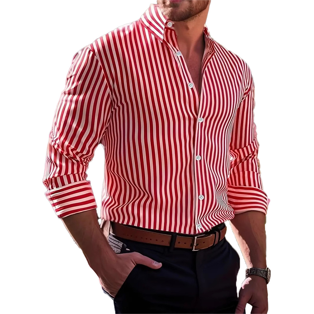 Herrenhemd mit vertikalen Streifen und langen Ärmeln und Revers
