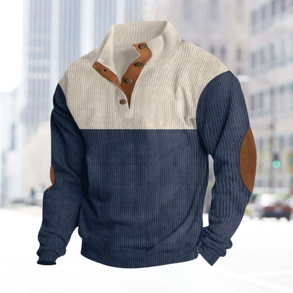 Herren-Sweatshirt aus Cord im Farbblock-Stil für Herbst und Winter mit Stehkragen