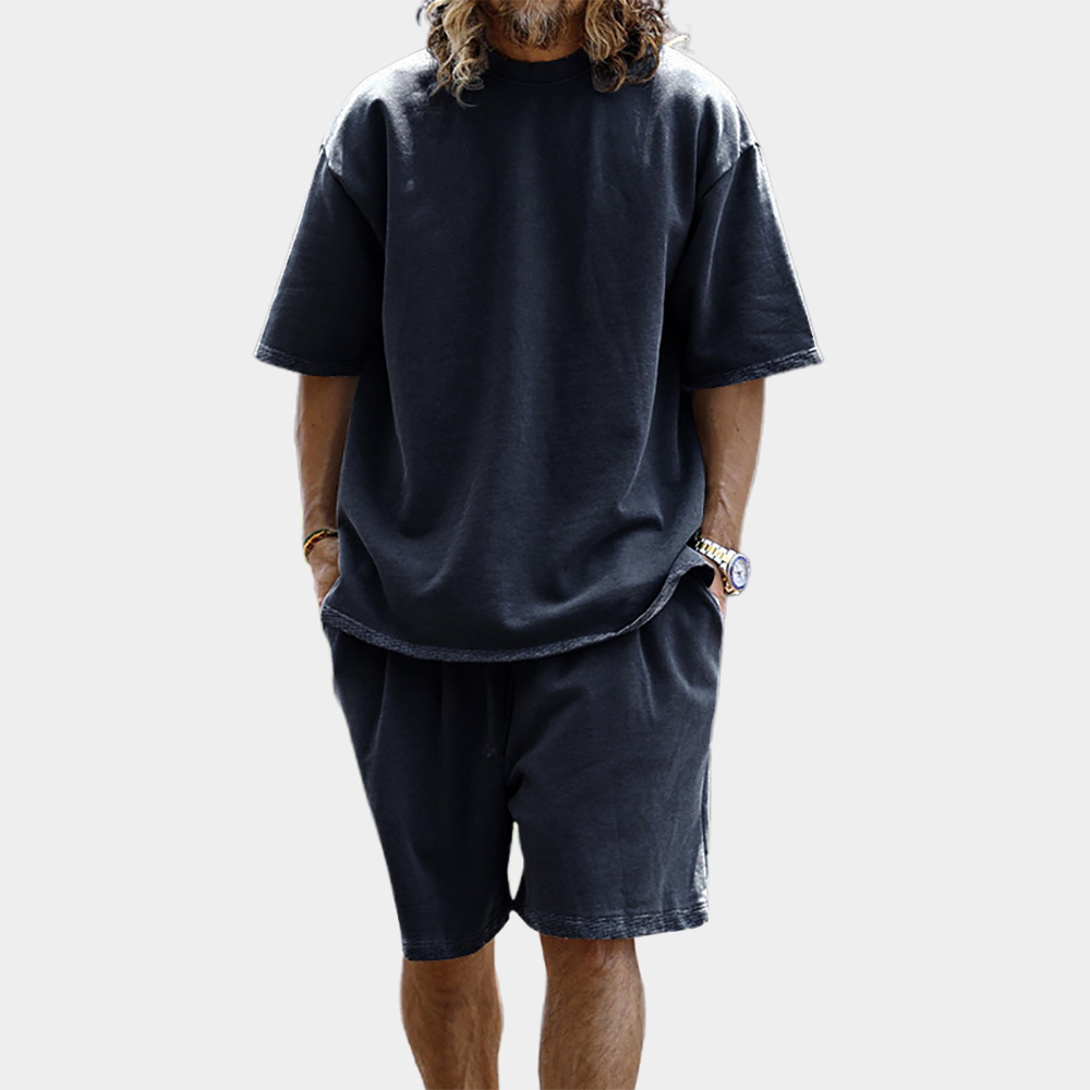 Herren lockere einfarbige Kurzarm-T-Shirt-Shorts Freizeitanzug