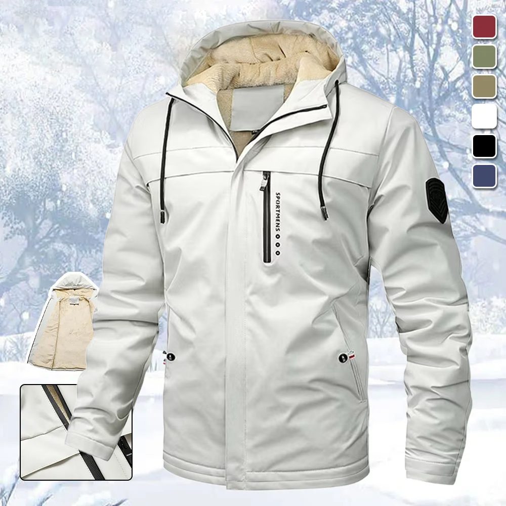 Herbst- und Winterjacke aus lockerem Fleece mit Kapuze für Herren