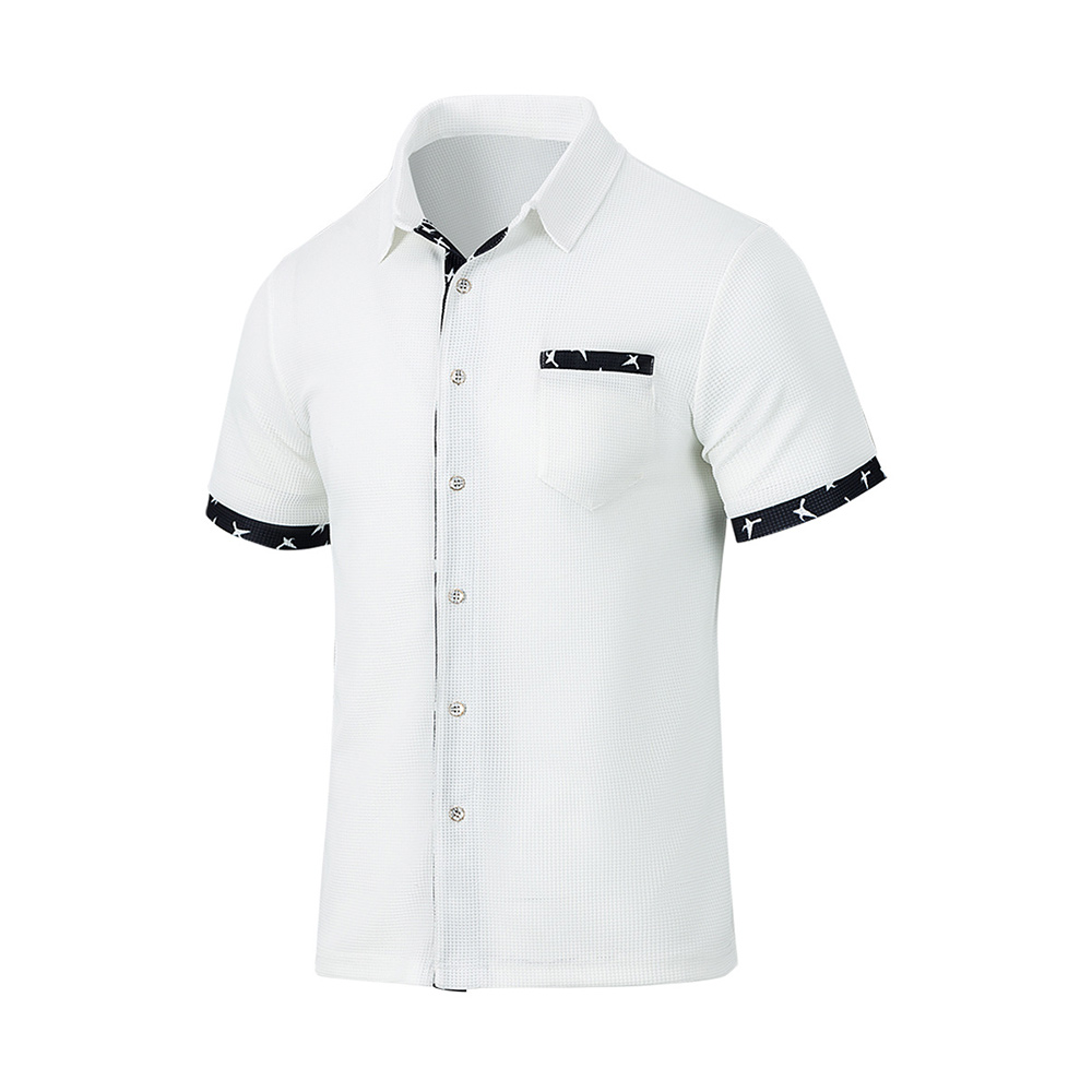 Sommer Herren locker lässig Waffel Kontrast Revers T-Shirt Kurzarm