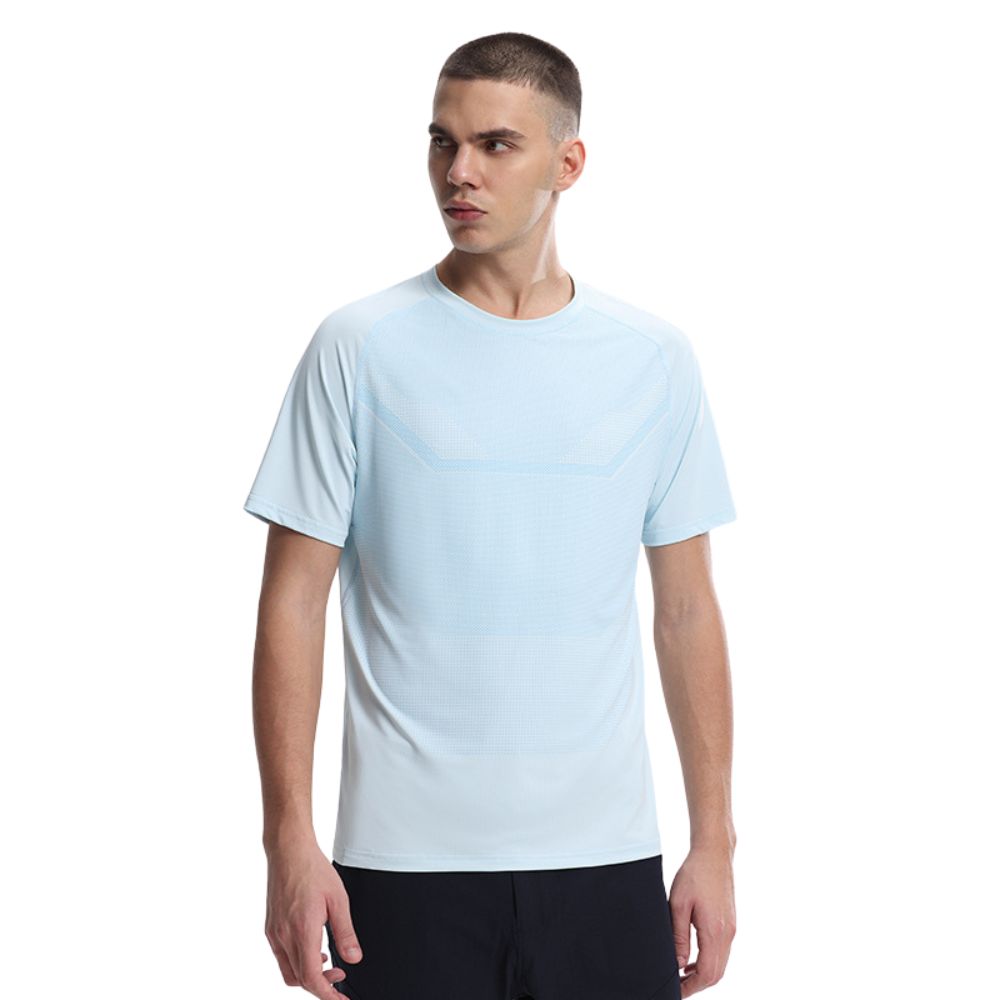 Atmungsaktives, schweißableitendes, schnell trocknendes Kurzarm-T-Shirt mit Rundhalsausschnitt