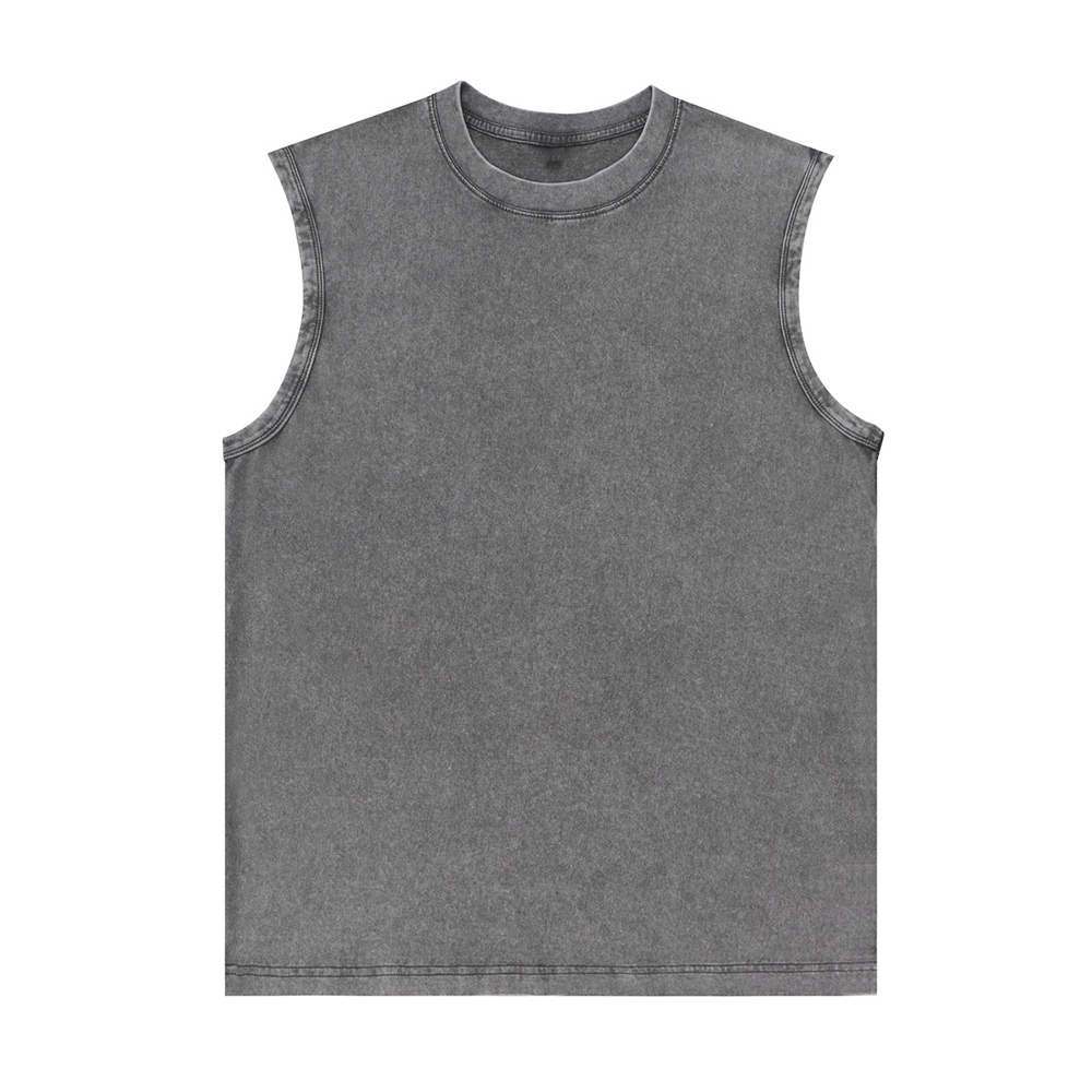 Ärmelloses Herren-Unterhemd aus gewaschener Baumwolle mit Rundhalsausschnitt