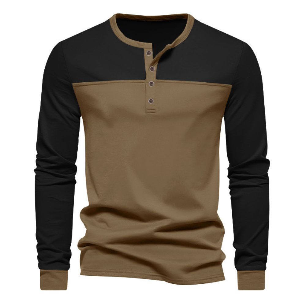 Langarm-T-Shirt mit Henley-Kragen und Farbblock für Herren