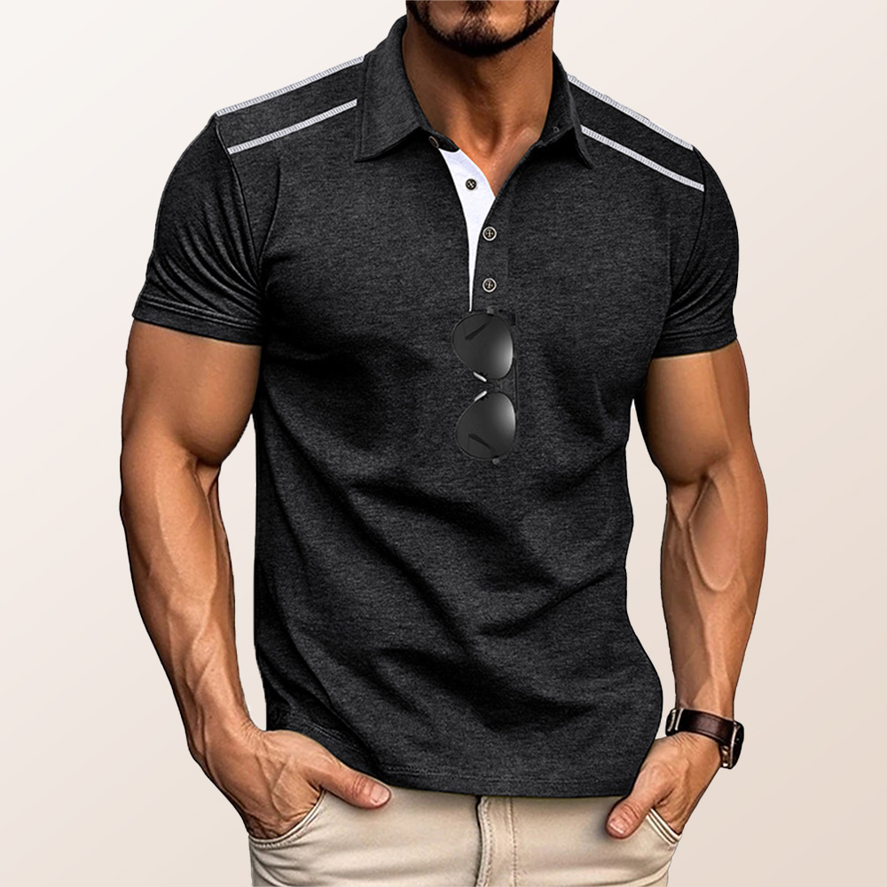 Herren-Poloshirt mit Revers und Button-Down-Kordelzug, kurzärmlig