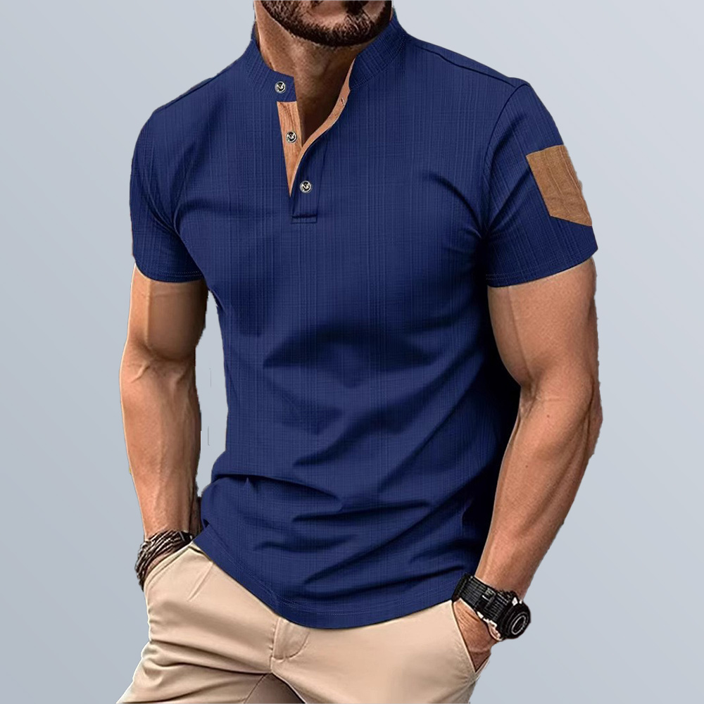 Herren Bambus Kunstbaumwolle Stehkragen Lässiges Henley-Shirt Kurzarm