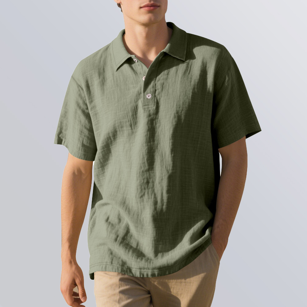 Lockeres, atmungsaktives Poloshirt aus Leinen mit Revers für Herren, kurzärmlig