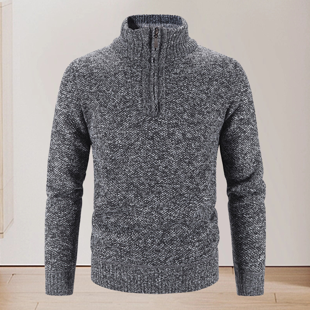 Verdickter Winterpullover für Herren mit halbem Reißverschluss und Stehkragen
