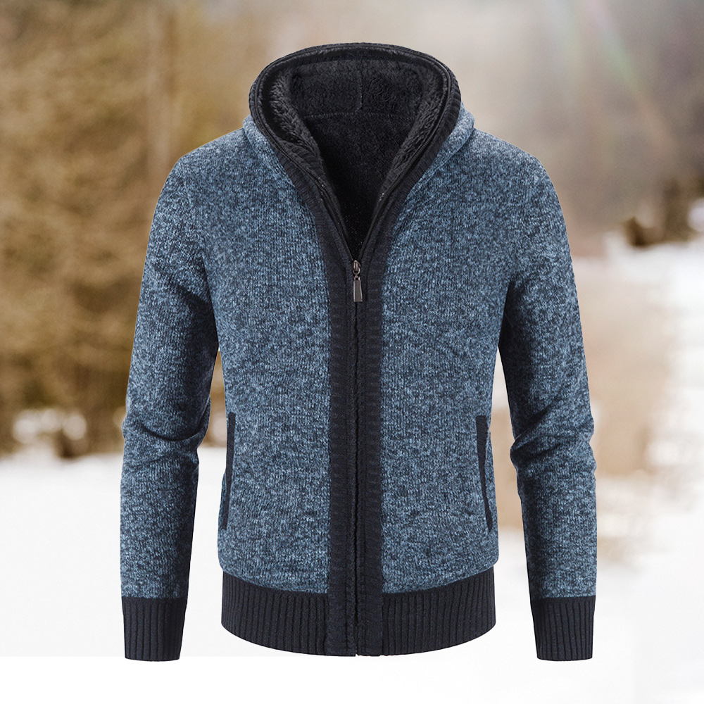 Herren-Fleece-verdickte warme Kapuzen-Strickjacke