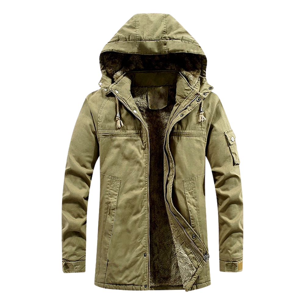 Mittellange, verdickte Fleece-Kapuzenjacke für Herren im Winter