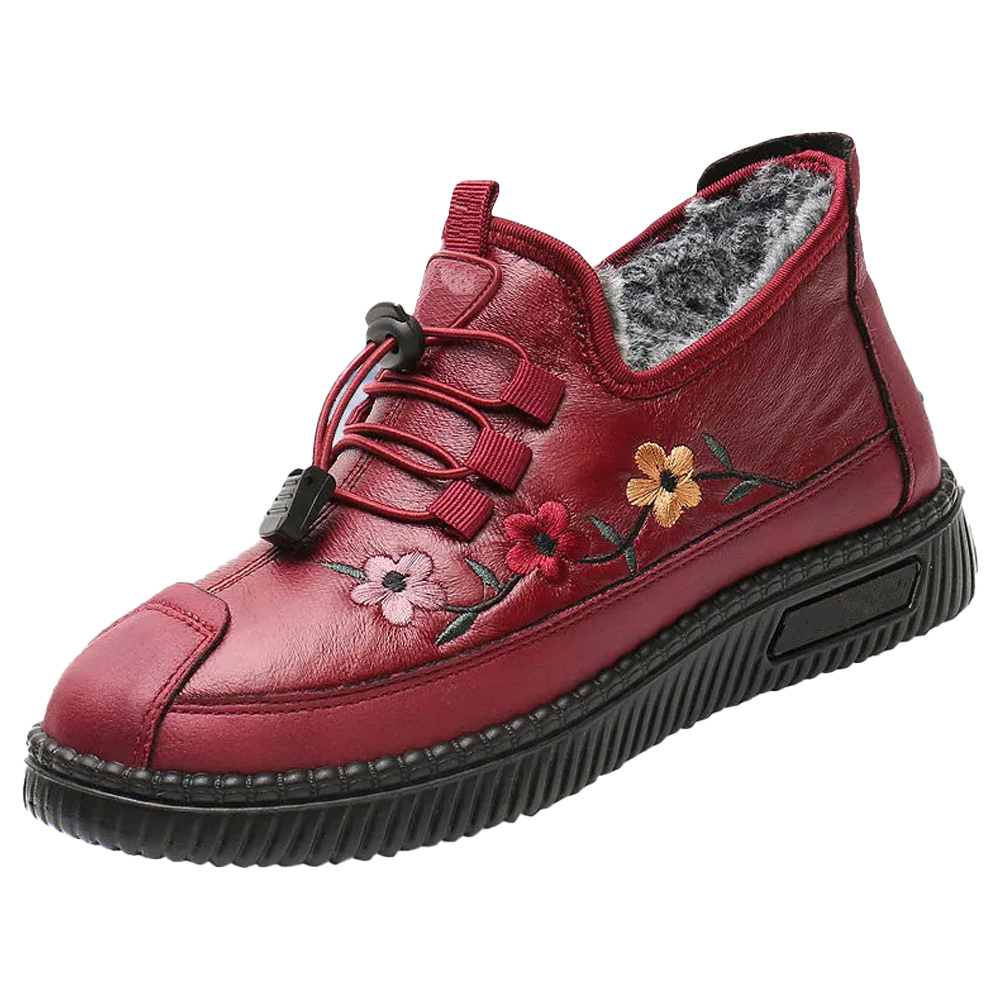 Lederbestickte Damen-Plüschmokassins für ältere Frauen