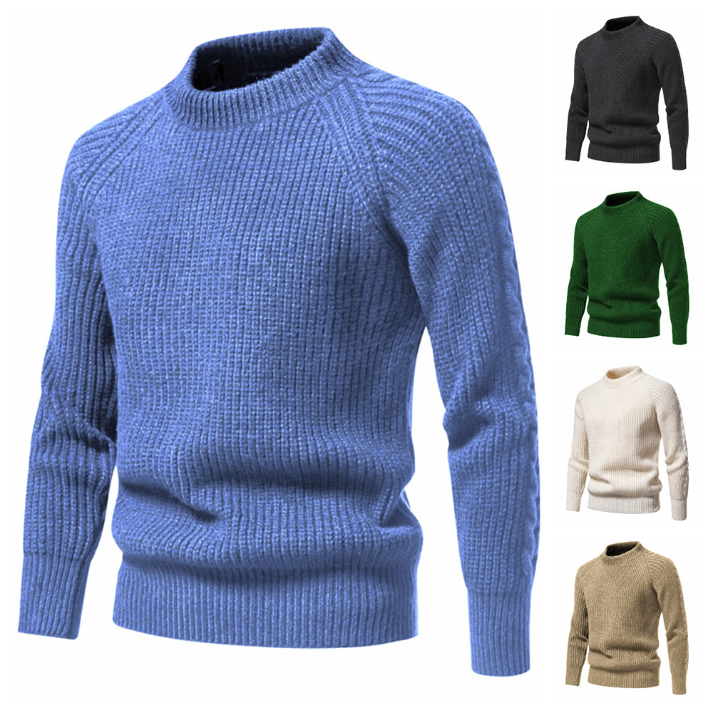 Einfarbiger Strickpullover mit Rundhalsausschnitt für Herren im Herbst und Winter