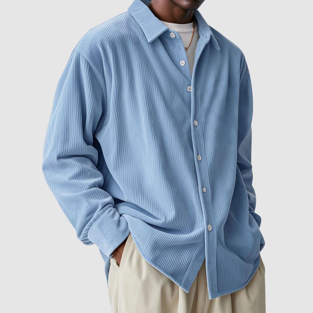 Lässiges, einfarbiges Langarmhemd aus Cord für Herren