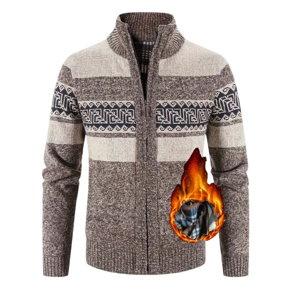 Herren-Strickjacke mit verdicktem Samt und Stehkragen und Reißverschluss