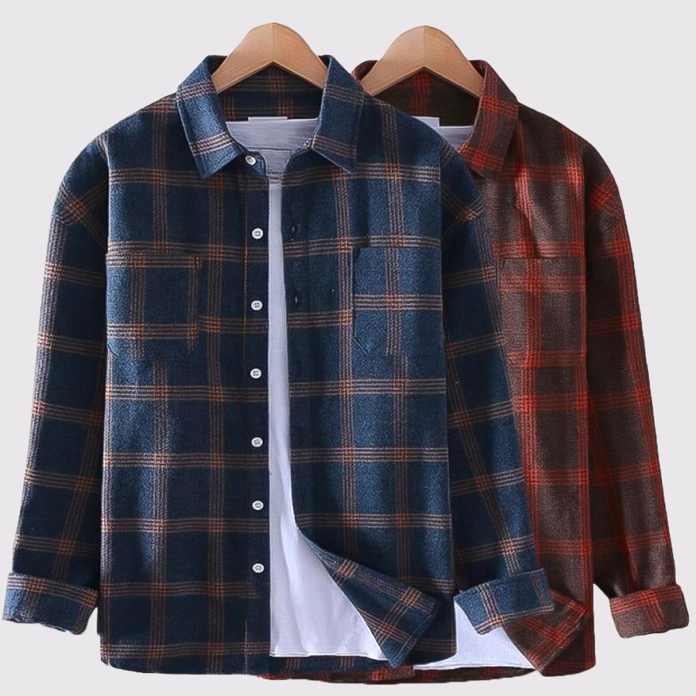 Modisches, kariertes Revershemd für Herren mit langen Ärmeln