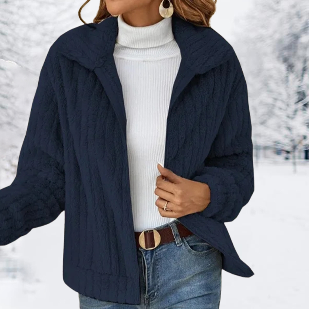 Neue Damen-Kurzjacke aus Plüsch mit Revers