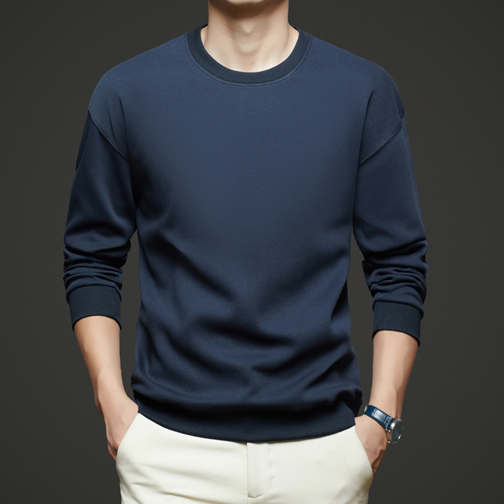 Einfarbiges Langarm-Sweatshirt mit Rundhalsausschnitt für Herren