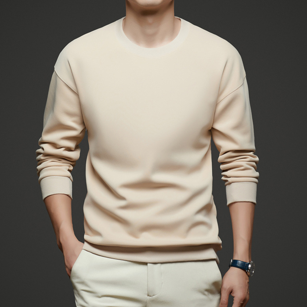 Einfarbiges Langarm-Sweatshirt mit Rundhalsausschnitt für Herren