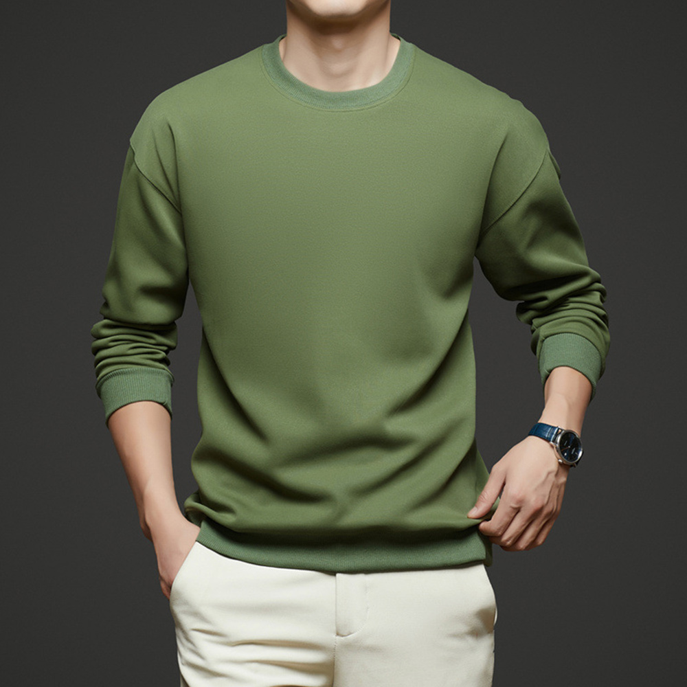 Einfarbiges Langarm-Sweatshirt mit Rundhalsausschnitt für Herren