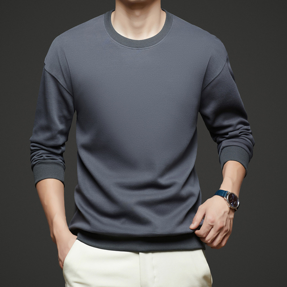 Einfarbiges Langarm-Sweatshirt mit Rundhalsausschnitt für Herren