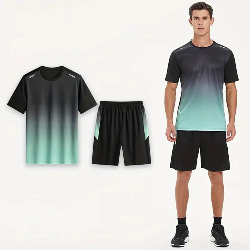 Trendy farbverlauf kurzarm shorts licht sport anzug