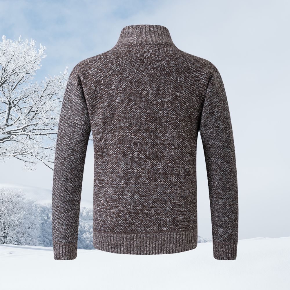 Langärmliger Herrenpullover aus verdicktem Samt mit Stehkragen