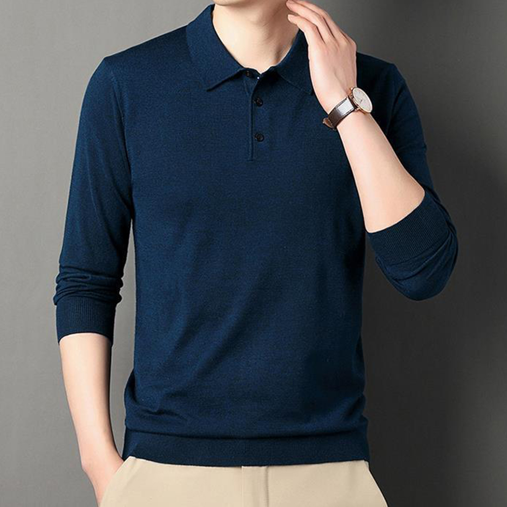 Einfarbiger, legerer, gestrickter Reverspullover für Herren