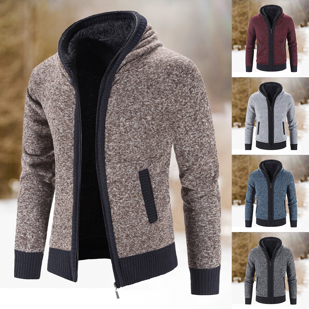 Herren-Fleece-verdickte warme Kapuzen-Strickjacke
