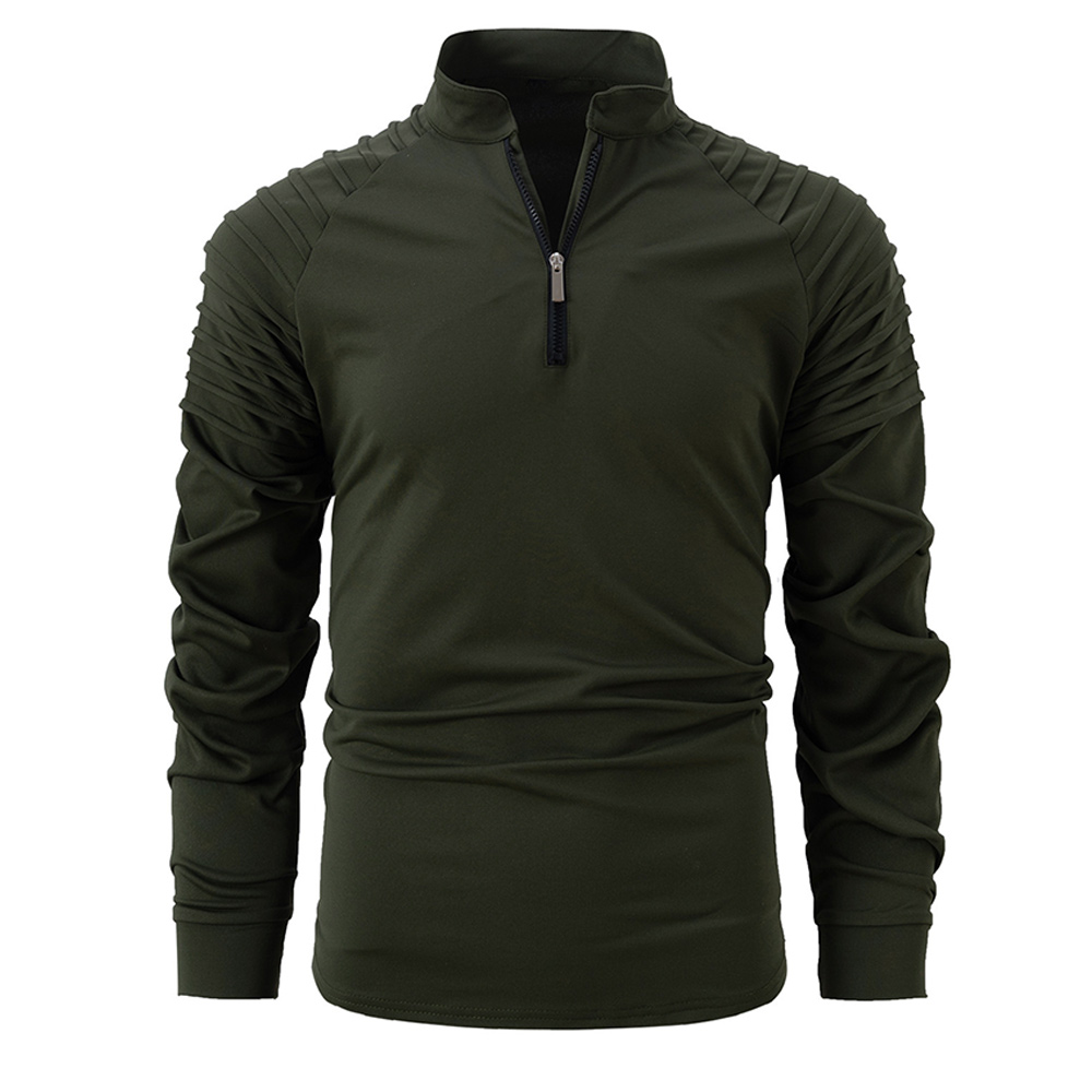 T-shirt patchwork à manches longues et col zippé pour hommes