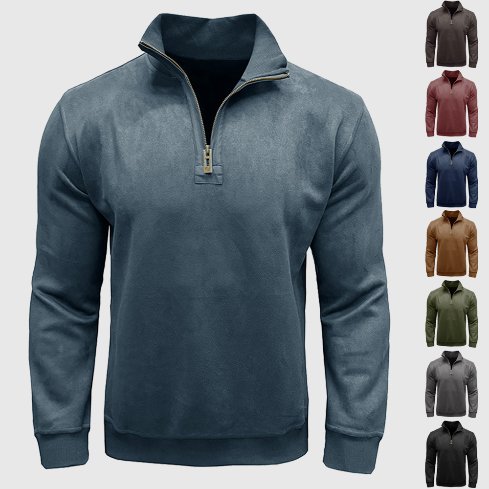 Herren-Sweatshirt aus Kunstleder mit Stehkragen und Reißverschluss, langärmelig