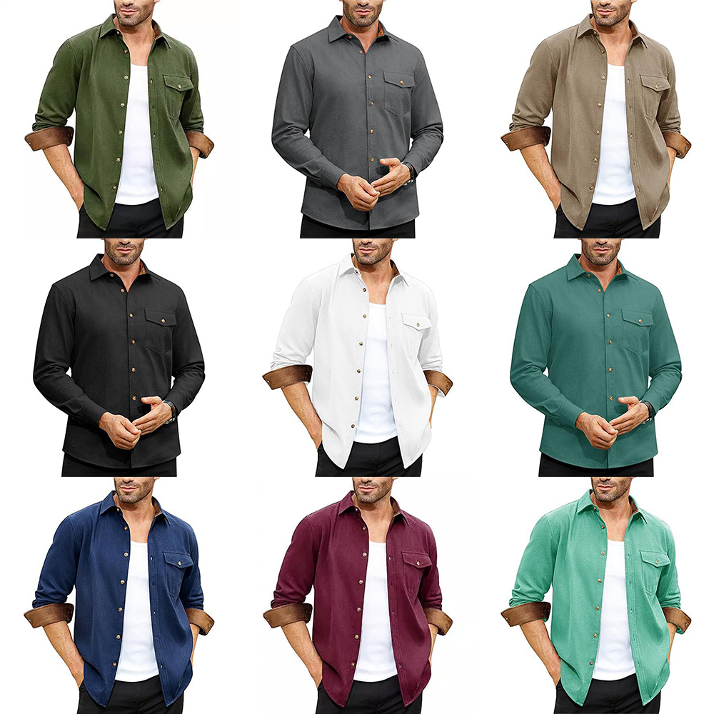 Chemise décontractée à manches longues avec poche pour homme