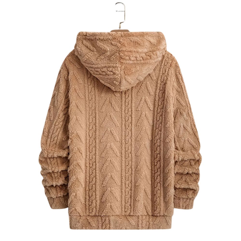 Herren-Winterjacke aus Korallensamt mit langen Ärmeln und Kapuze und Reißverschluss