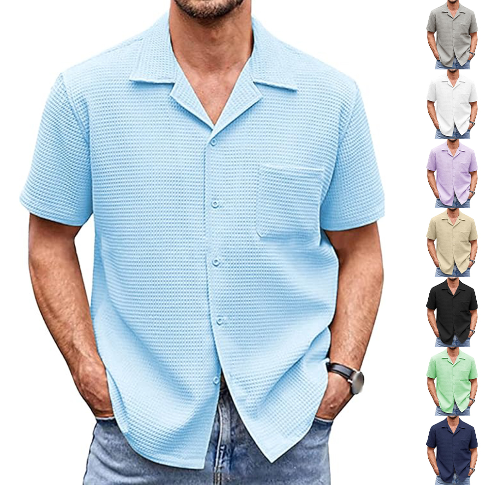 Chemise décontractée à manches courtes et col de costume pour homme