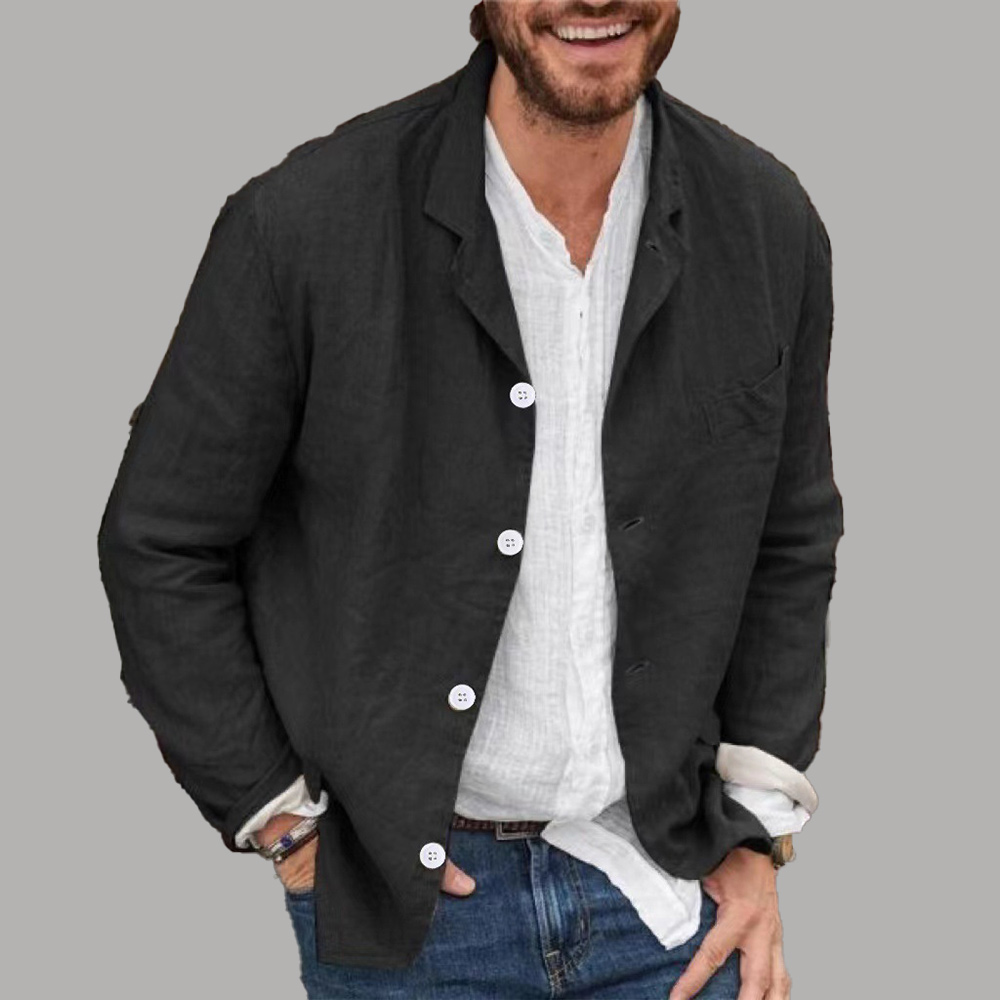 Lässige, lockere Anzugjacke aus einfarbiger Baumwolle und Leinen für Herren