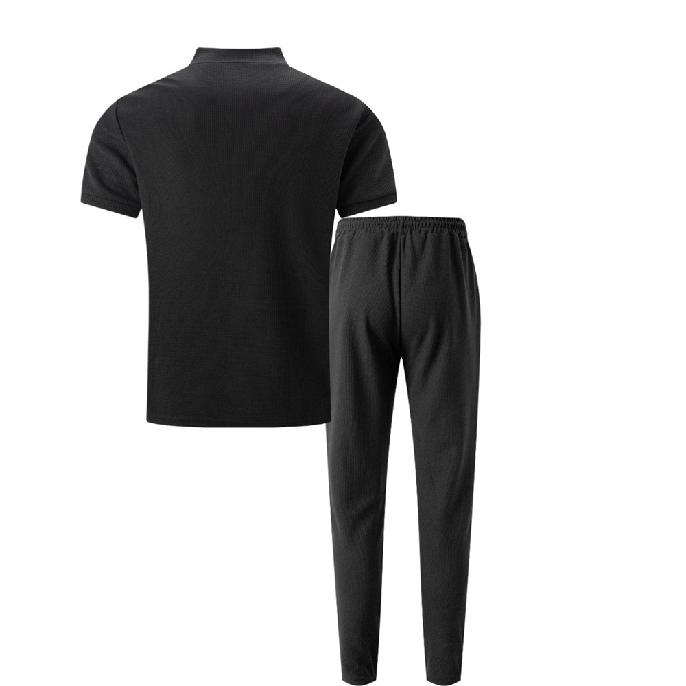 Ensemble deux pièces gaufré à manches courtes et pantalon pour homme