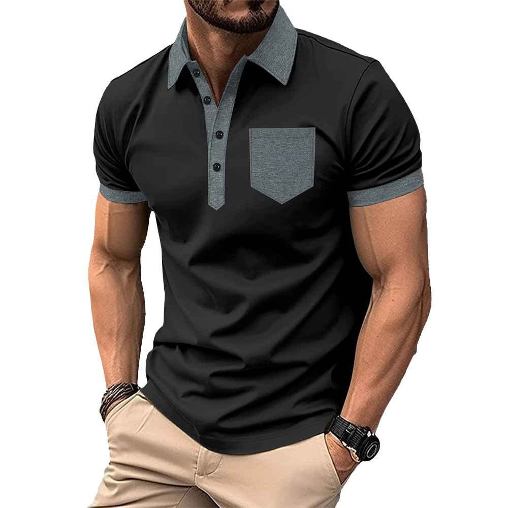 Lässiges Poloshirt mit Colorblock-Revers für Herren, kurzärmlig