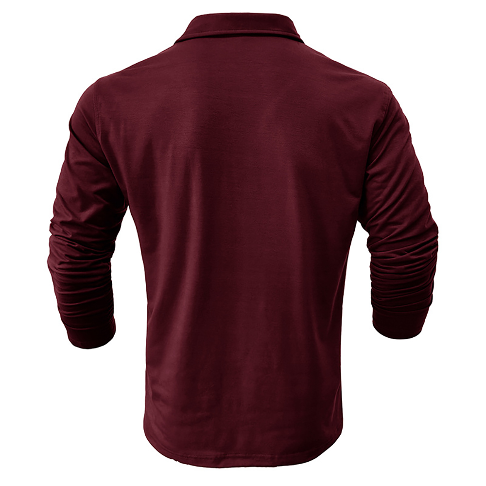 Polo à manches longues de couleur unie simple pour hommes