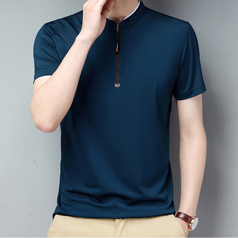 Kurzärmliges Herren-T-Shirt mit Reißverschluss am Kragen