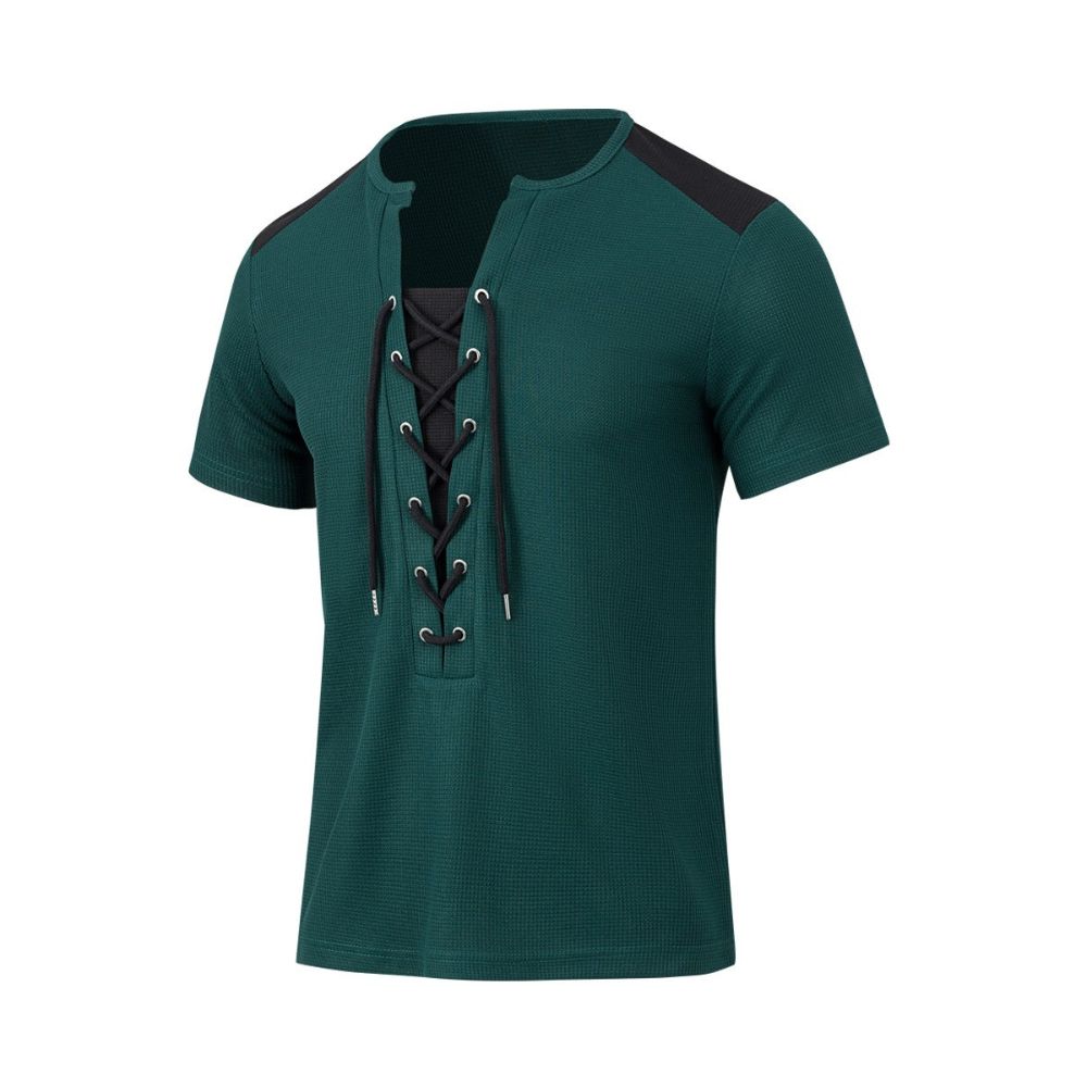 Vielseitiges, lässiges Kurzarm-T-Shirt mit Colorblock-Nähten und Kordelzug