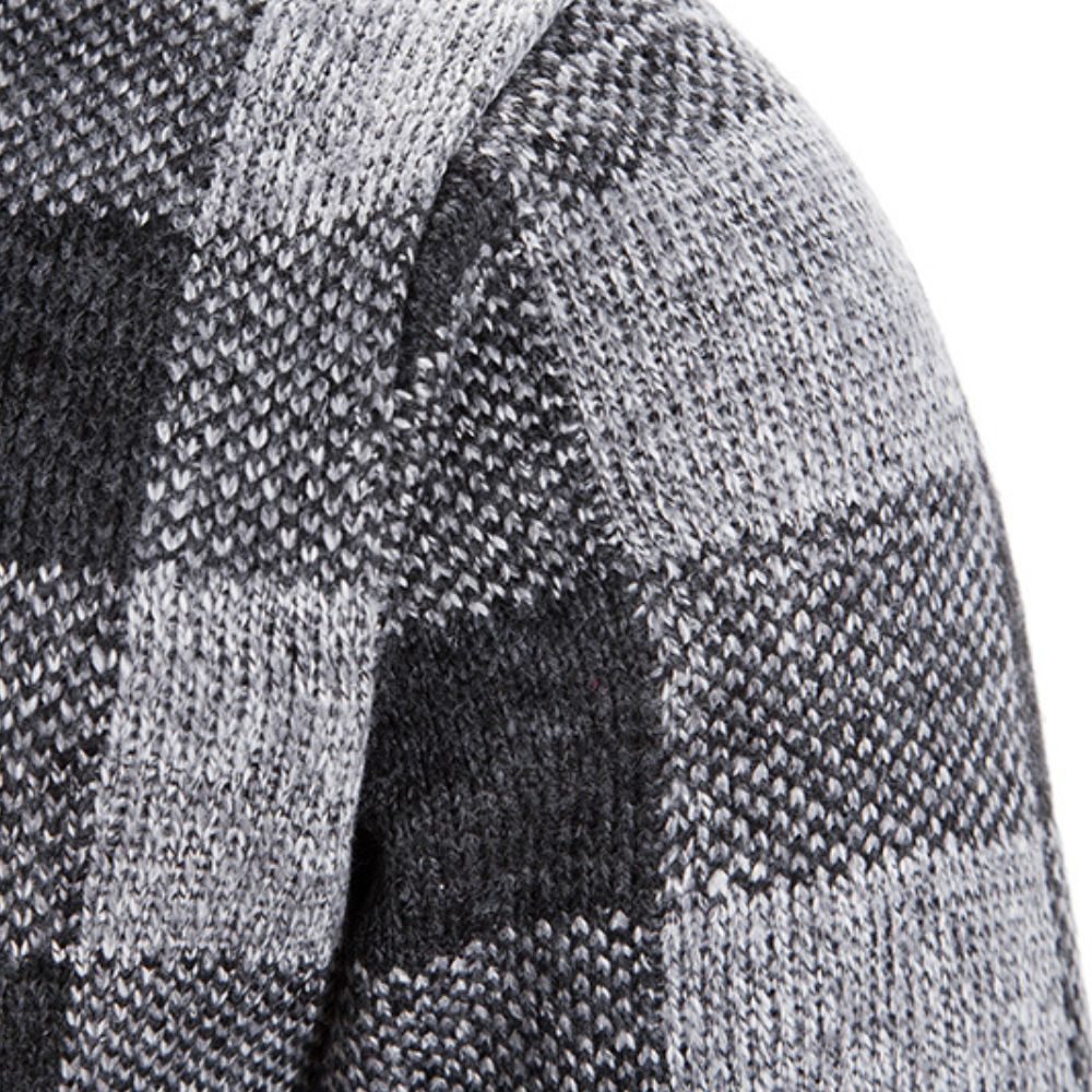 Modische Winter-Strickjacke mit samtverdicktem Karomuster und Kapuze