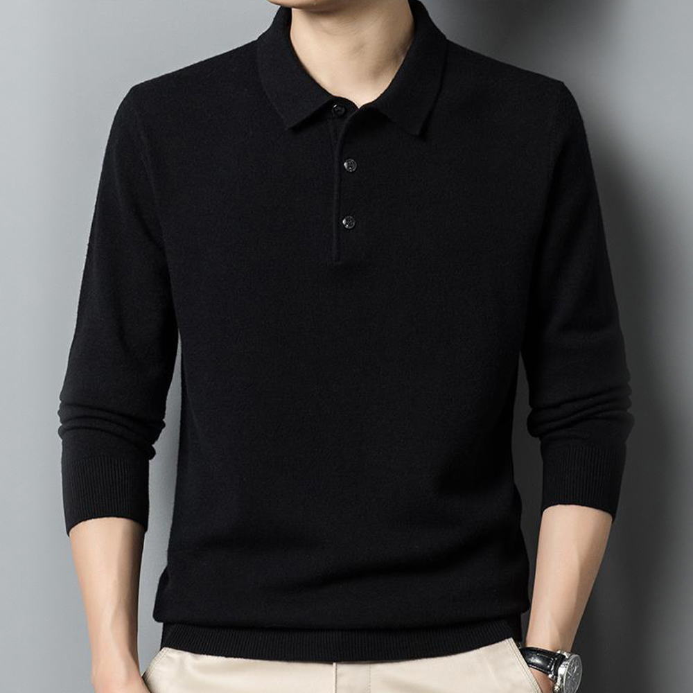 Einfarbiger, legerer, gestrickter Reverspullover für Herren