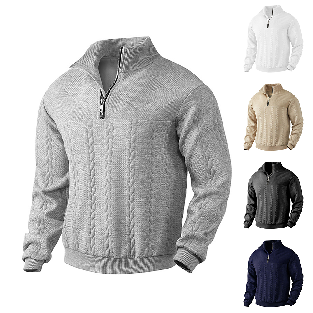 Nouveau Pull Jacquard ample à fermeture éclair pour homme