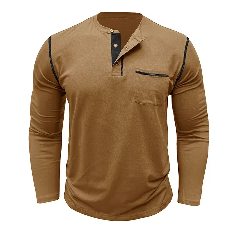 T-shirt à manches longues et col Henley pour hommes