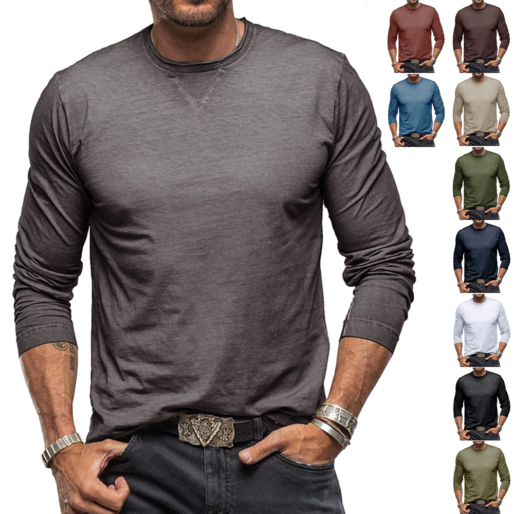 T-shirt en coton à manches longues et col rond pour homme